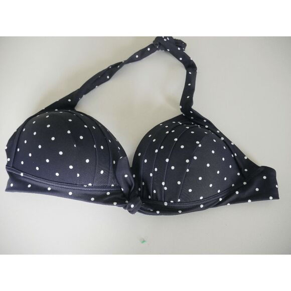 Unique Vintage Monroe Swim Top | 1X | Navy & White Pin Dot | Halter | Retro - Picture 2 of 4